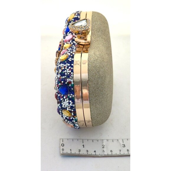 PURSE/CLUTCH-Encrusted in Rhinestones on Front-Gold Back-Shoulder Chain-Clutch - Picture 16 of 16